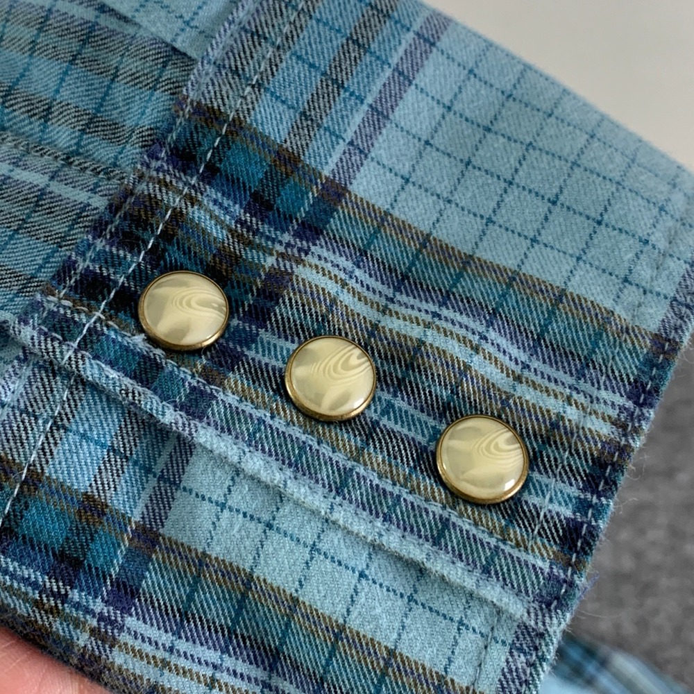 Tecovas Pearl Snap Shirt Men Small Blue Plaid Western Cowboy Gaucho Flannel - Picture 3 of 10